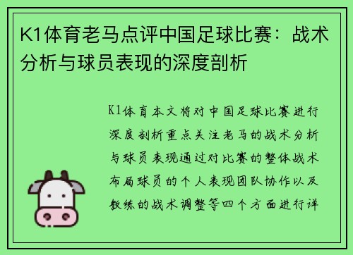K1体育老马点评中国足球比赛：战术分析与球员表现的深度剖析